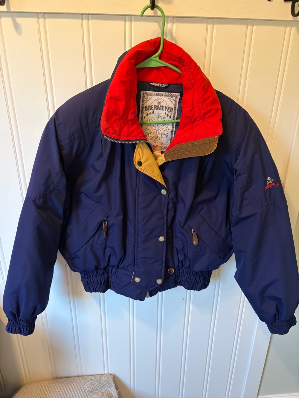 VTG Obermeyer 1947 Anita Ski Jacket Women's 12 Blue Red Retro Puffer